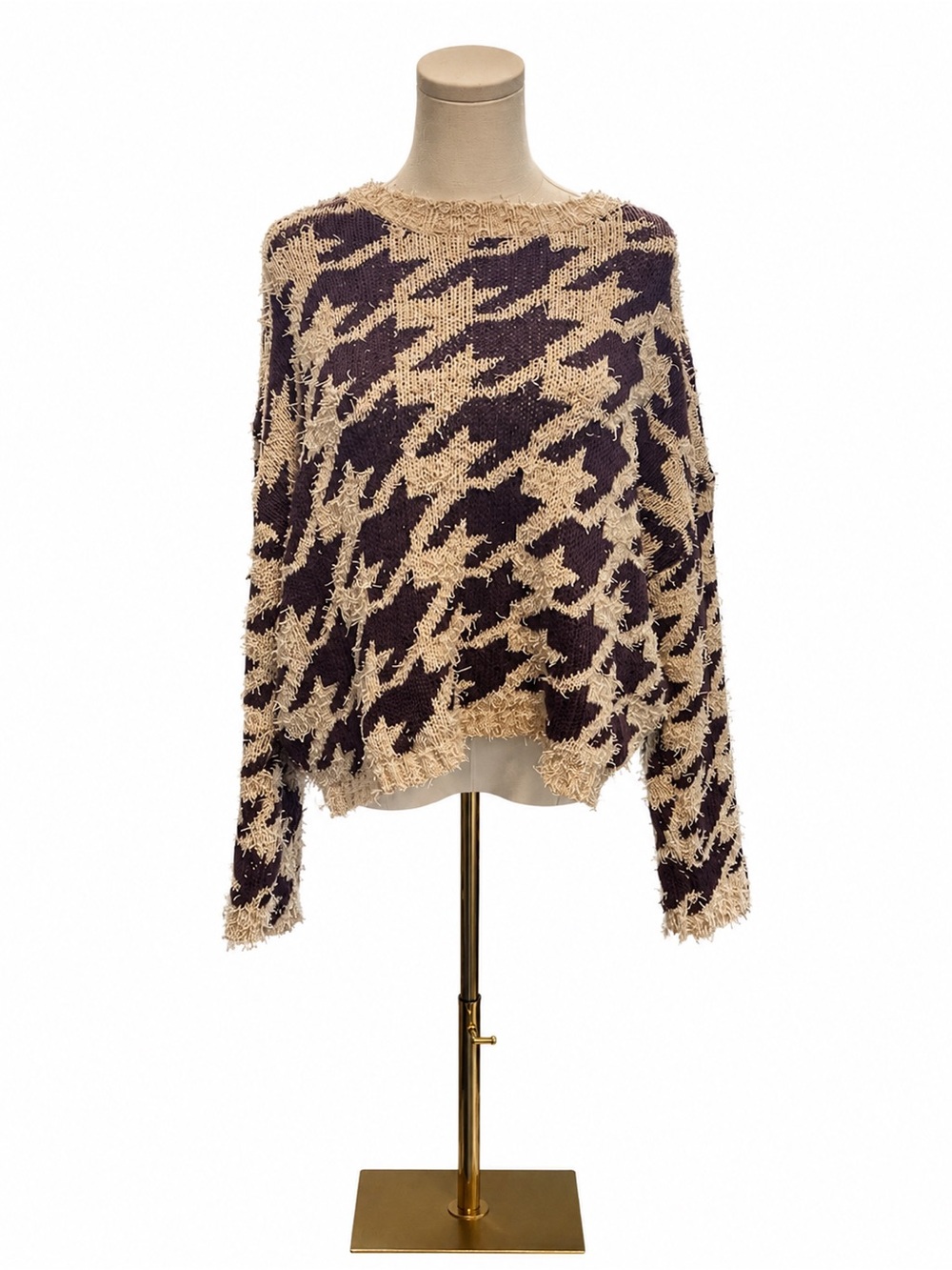 Easel Size Medium Oversized Textured Camo Sweater Purple Cream Boho Pullover